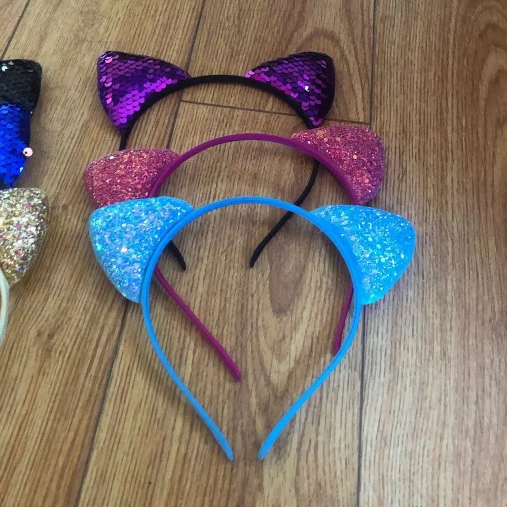 Set of 6 Cute Sequined Cat Ears Headband (various colors) ~ Party!